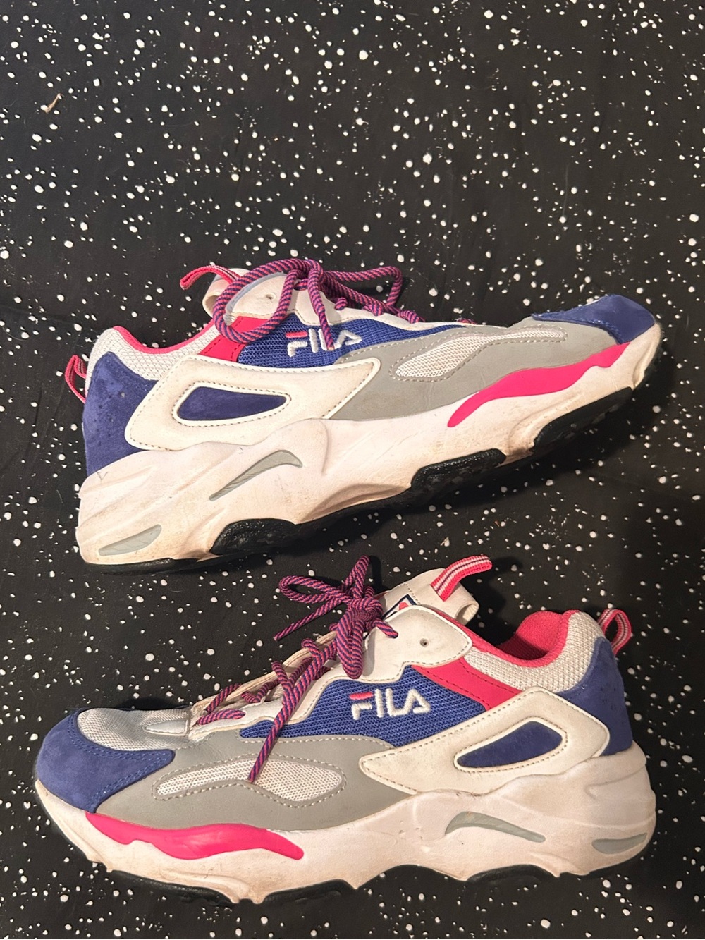Fila Women’s Ray Tracer Sneakers in Blue, Pink, Grey and White